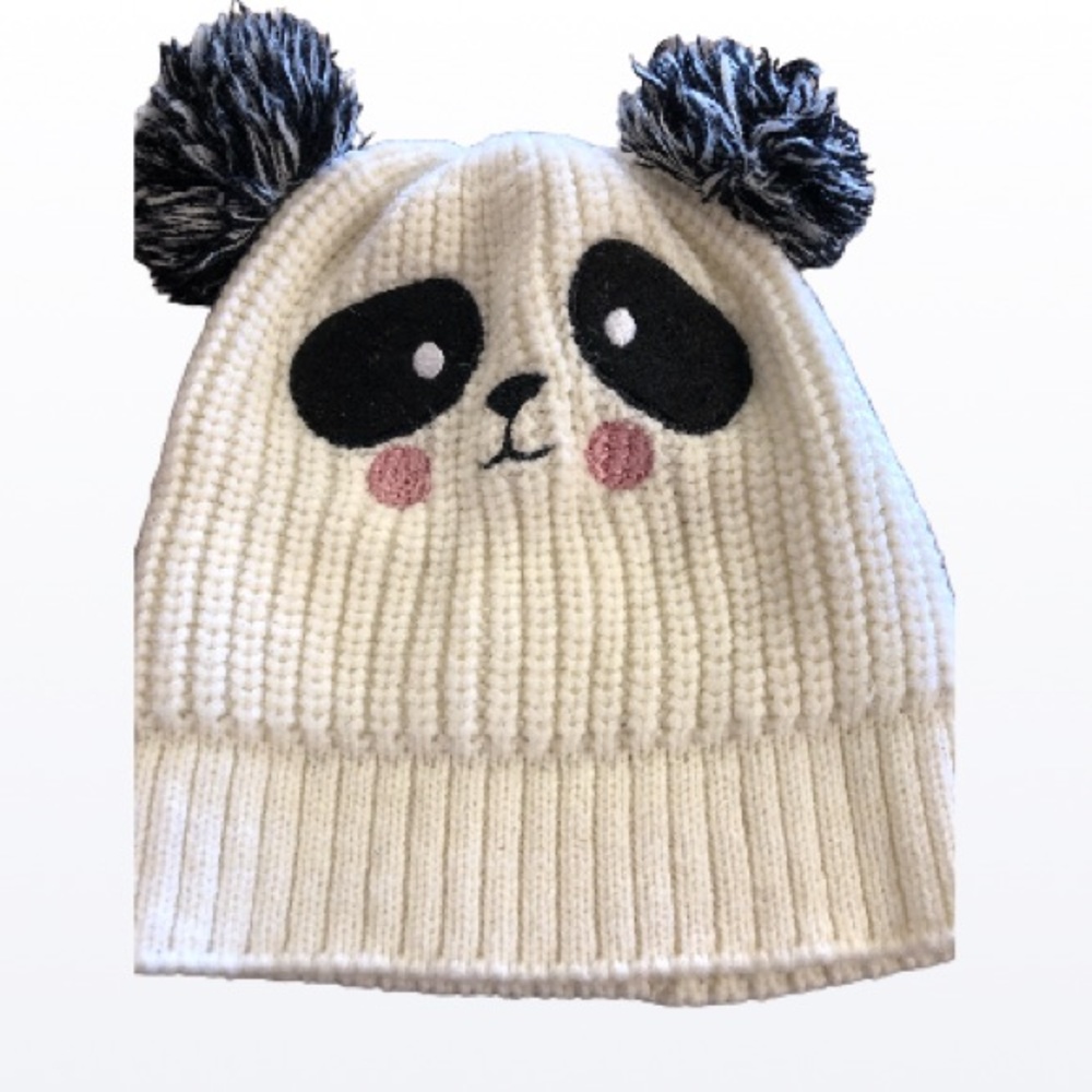 Youth girls winter stocking hat  knit little girls panda bear